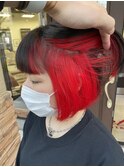 Bobスタイル　真っ赤カラー　インナーカラー　モテ髪