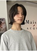 =メンズボブ/ダークアッシュ/ニュアンスパーマ／メンズウルフ