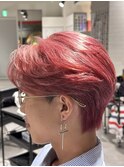ピンクカラーニュアンスパーマセンターパートくびれネープレス