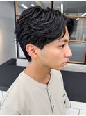 簡単セット◎フェザーパーマ×アップバング爽やかビジネス