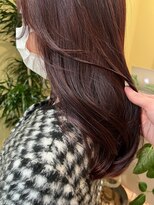 ツヤ髪　セミロング　ピンクブラウン