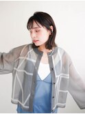 ミディアムヘア/斜めバング/グレージュカラー/新宿