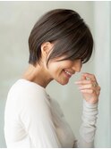 グレージュカラーショートフルバンク似合わせカットイメチェン