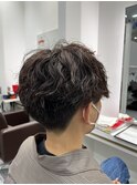 波巻きパーマスパイラルミックス刈り上げマッシュメンズヘア仙台