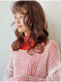 デジタルパーマ チェリーブラウン イメチェン 伸ばしかけヘア