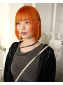 ハイトーンケアブリーチオレンジカラーボブ