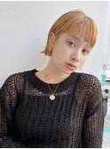 大人ショートボブ ミニボブ 外ハネ 前髪あり 丸顔面長絶壁K1015