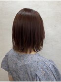 外ハネ切りっぱなしウォームブラウンフルバング似合わせカット