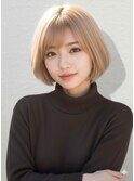 earthショートレイヤーボブミルクティー丸みショートボブ