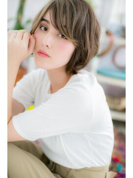 ミック ヘアアンドメイク アップ 駒込店(miq Hair&Make up) アシンメトリーカーキグレージュくせ毛風ウルフボブc1