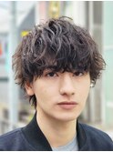 マッシュウルフ無造作スパイラルパーマ刈り上げツーブロック