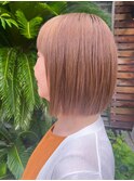 オレンジベージュ 切りっぱなしボブ 30代40代 ストレート