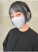 インナーカラーブルー×切りっぱなしボブ　表参道