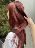 暖色カラーダブルカラーチェリーレッドチェリーピンク赤髪
