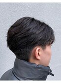 スペインカールブルーブラックフェザーパーマアップバング