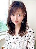 ミニウルフ前髪パーマ韓国くびれミディアムチェリーブラウン
