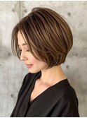 【40代50代60代】似合わせ前下がりボブ／前髪なし／白髪ぼかし