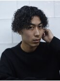 ハイライトマッシュパーマウルフアッシュブラック