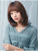 M.SLASHセンター南/斜めバング/レッドブラウン/ワンカールロブ