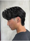 メンズセンターパートニュアンスパーマアップバング
