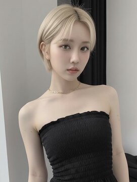 ランテルディ 渋谷(LANTERDIT) 韓国　ショートヘア　ブロンド　ベージュ　耳掛け　センター分け