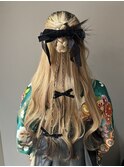 フェミニンロングウェーブミディアム着物ヘア成人式卒業式/三鷹