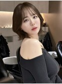 イメチェン外ハネボブワイドバングホワイトブロンド美髪韓国