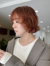 コルユニテ(col. unite)&nbsp;オレンジ/暖色/暖色系/ブリーチなしカラー/ボブ/前上がりボブ