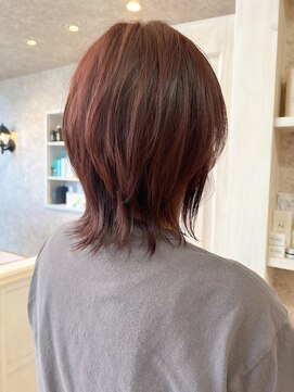 キャアリー(Caary) 福山市美容室Caary人気 外ハネネオウルフレッドピンクカラー