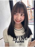 レイヤーカットミルクティーベージュカラーブルーブラック前髪