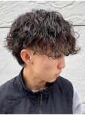ダークアッシュニュアンスパーマ韓国マッシュベリーショート