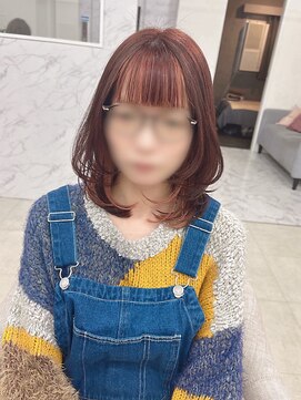 ミディアム/レイヤーカット/ウルフ/ピンクブラウン