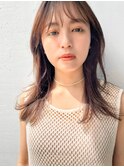ロングレイヤー薄め前髪/透明感ベージュブリーチなし渋谷mutsuki