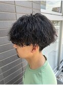 メンズ刈り上げマッシュ＋波巻きツイストスパイラルパーマ