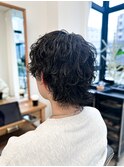 【メンズ★大名】波巻きパーマ×センターパート×ウルフカット
