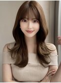 レイヤーミディアムくびれロングラベンダーピンクベージュ