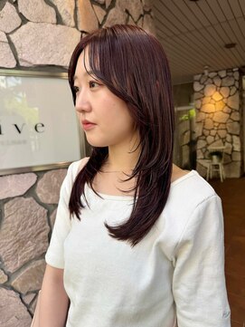 レッドブラウン/ブリーチなし/ロングレイヤー/20代30代40代