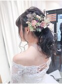 ドライフラワーでゆるふわポニーテール