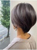 丸みショート/ハイライト/グレー/20代/30代/40代