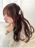 シースルーバングヘアアレンジ編みたらし