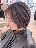 バレイヤージュ/ショート/グレージュ/ケアブリーチ/池袋美容院