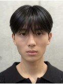 黒髪韓国マッシュツーブロックワックスなし毛流れセンターパート