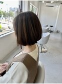 ボブミルクティーベージュミニボブ前下がりボブ/東伏見