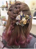 編み込み×フィッシュボーン×ハーフアップ