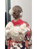 フェミニンロングウェーブミディアム着物ヘア成人式卒業式/三鷹