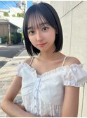 艶めく黒髪シースルーボブ/前髪/前髪カット/サイドバング