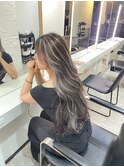 ハイライトカラーくびれヘアアプリコットオレンジ