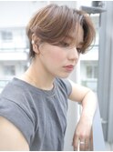 センターパート/かきあげ前髪/ボブショート/艶カラー/元町