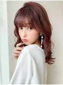 ★美髪イヤリングカラーミニウルフ外ハネボブチェリーブラウン