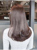 おくれ毛前髪カットグレージュ韓国ヘアロング_ba559042